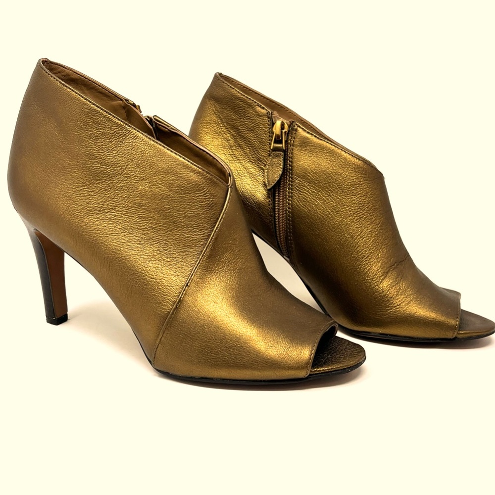 Franco Sarto Bronze Leather Peep Toe Booties Size 7M